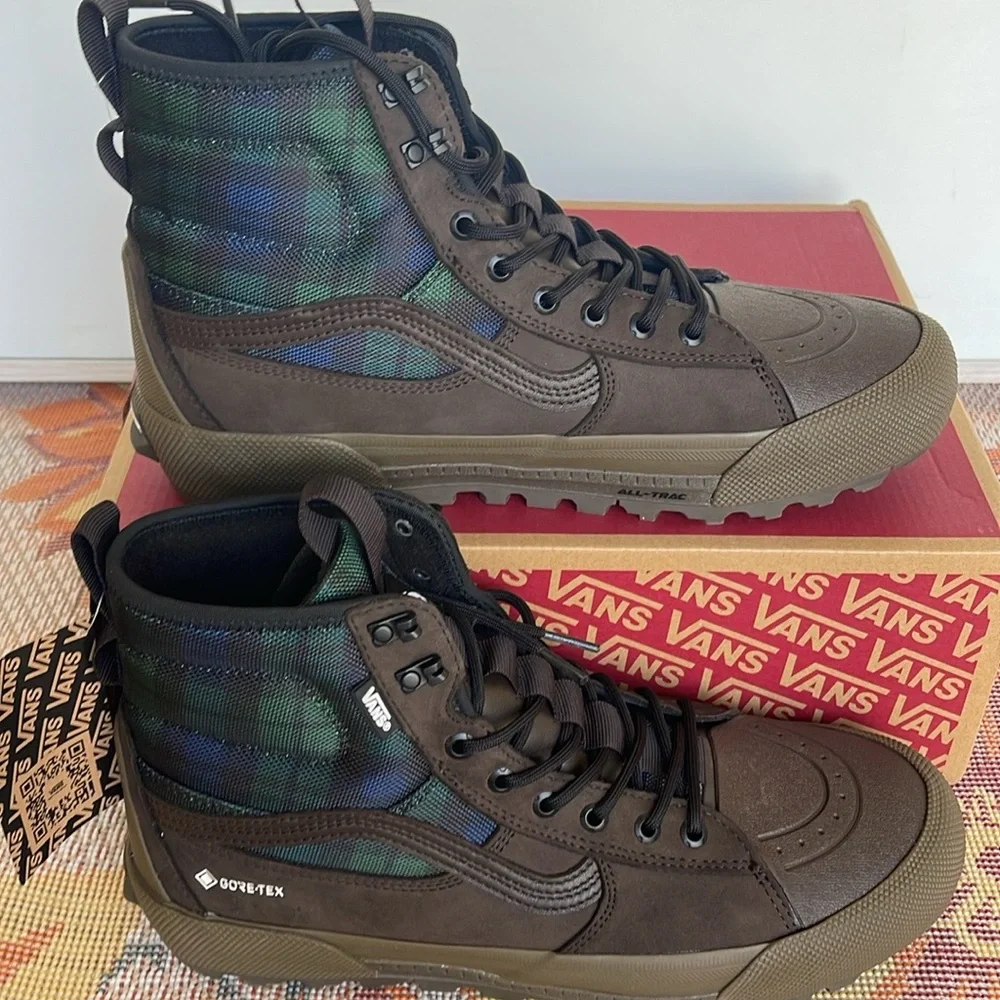 Vans Men’s Sk8-Hi Gore-Tex Mte-3 Tech Plaid Brown/Green VN0A5111BGS Boots Sneak